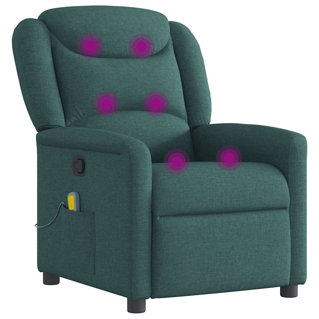 Reclining massage chair, dark green, fabric