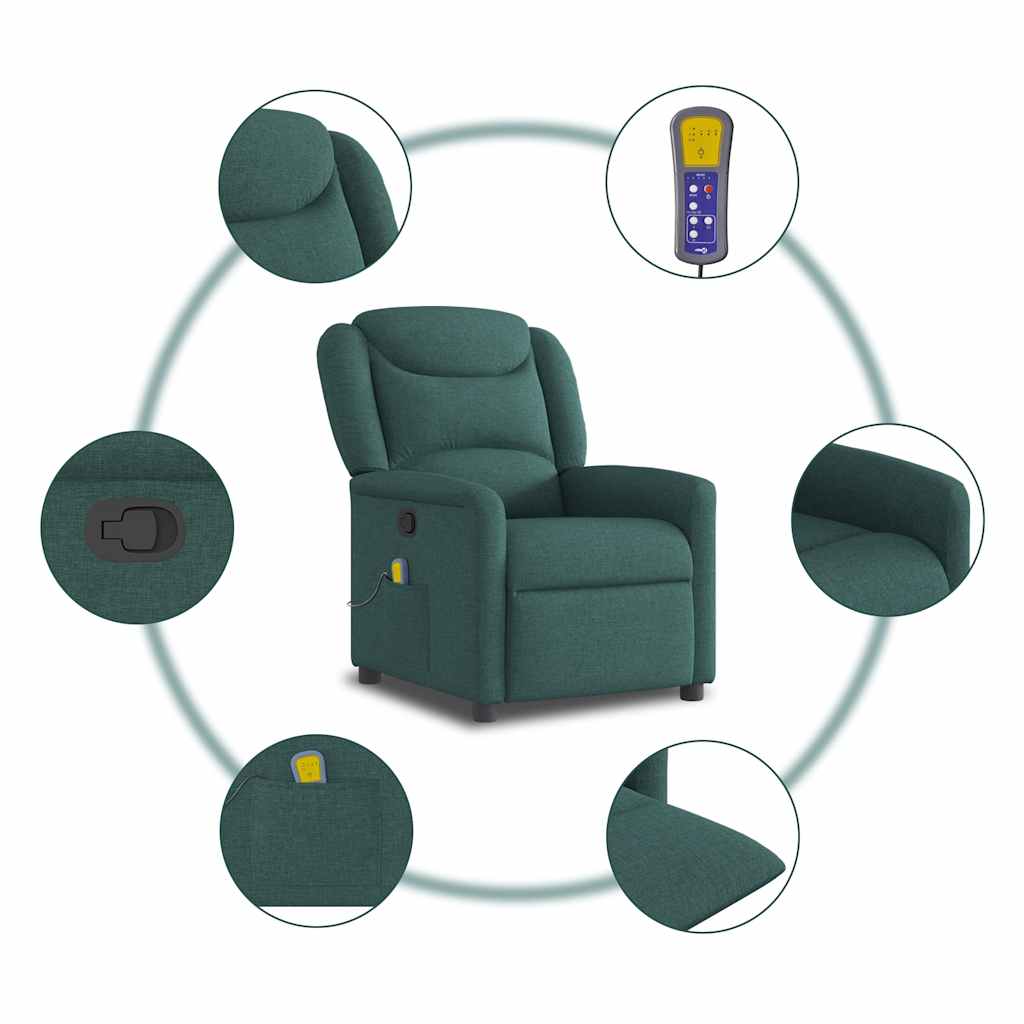 Reclining massage chair, dark green, fabric