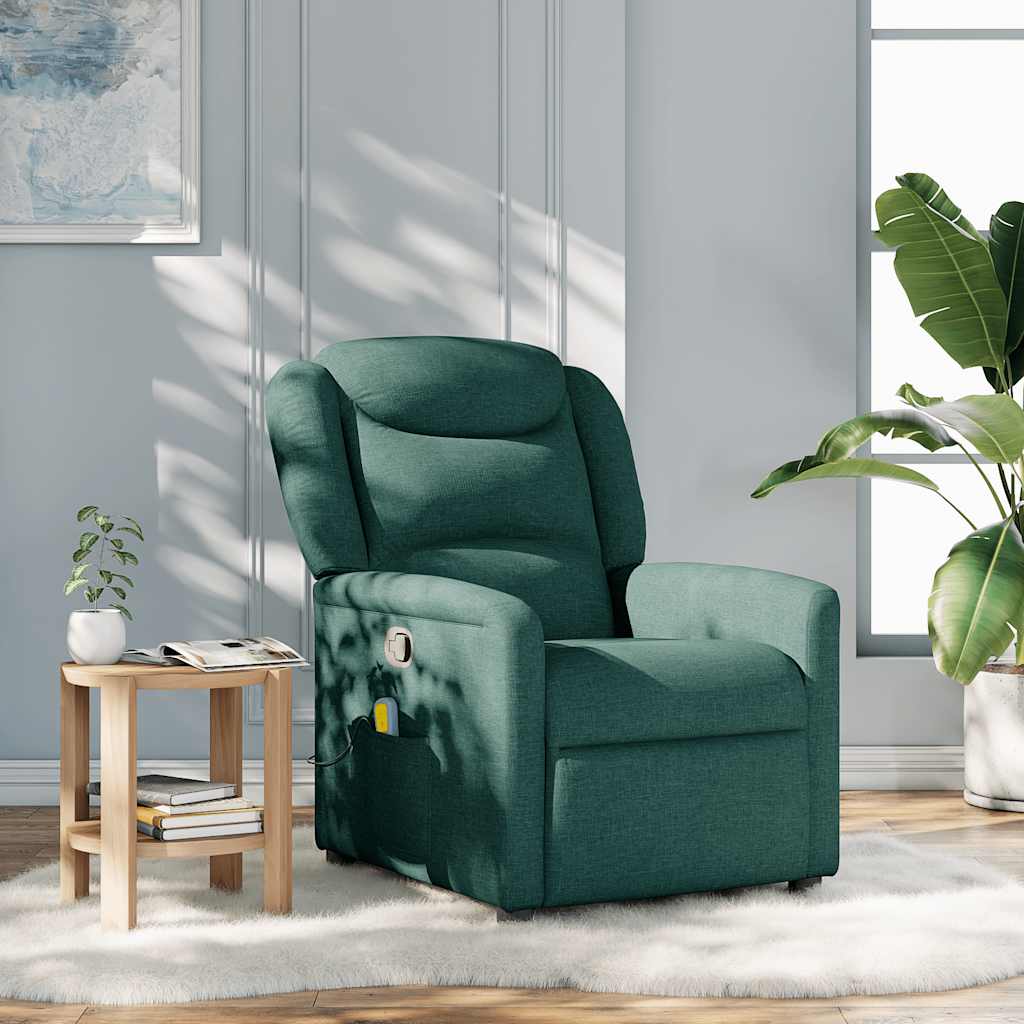 Reclining massage chair, dark green, fabric