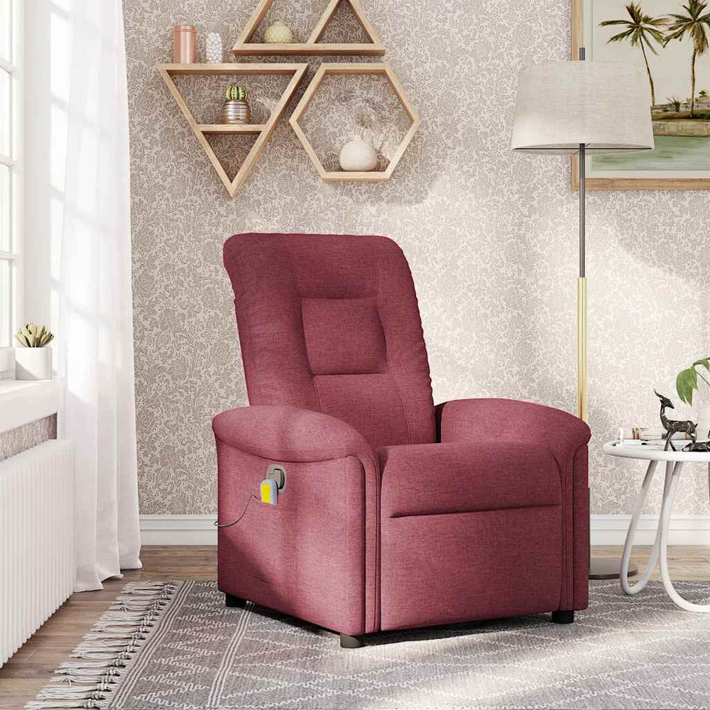 Reclining massage chair, red wine color, fabric