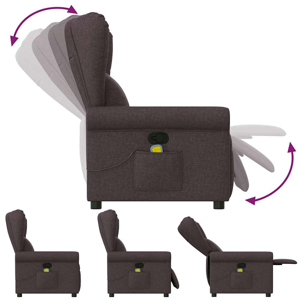 Reclining massage chair, dark brown, fabric