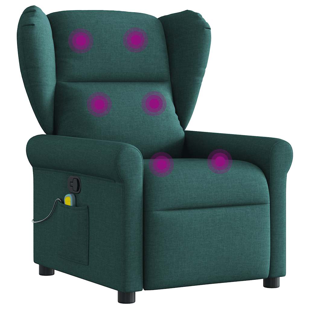 Reclining massage chair, dark green, fabric