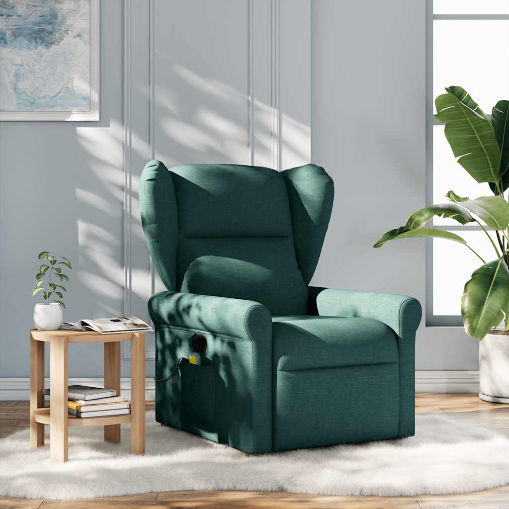 Reclining massage chair, dark green, fabric
