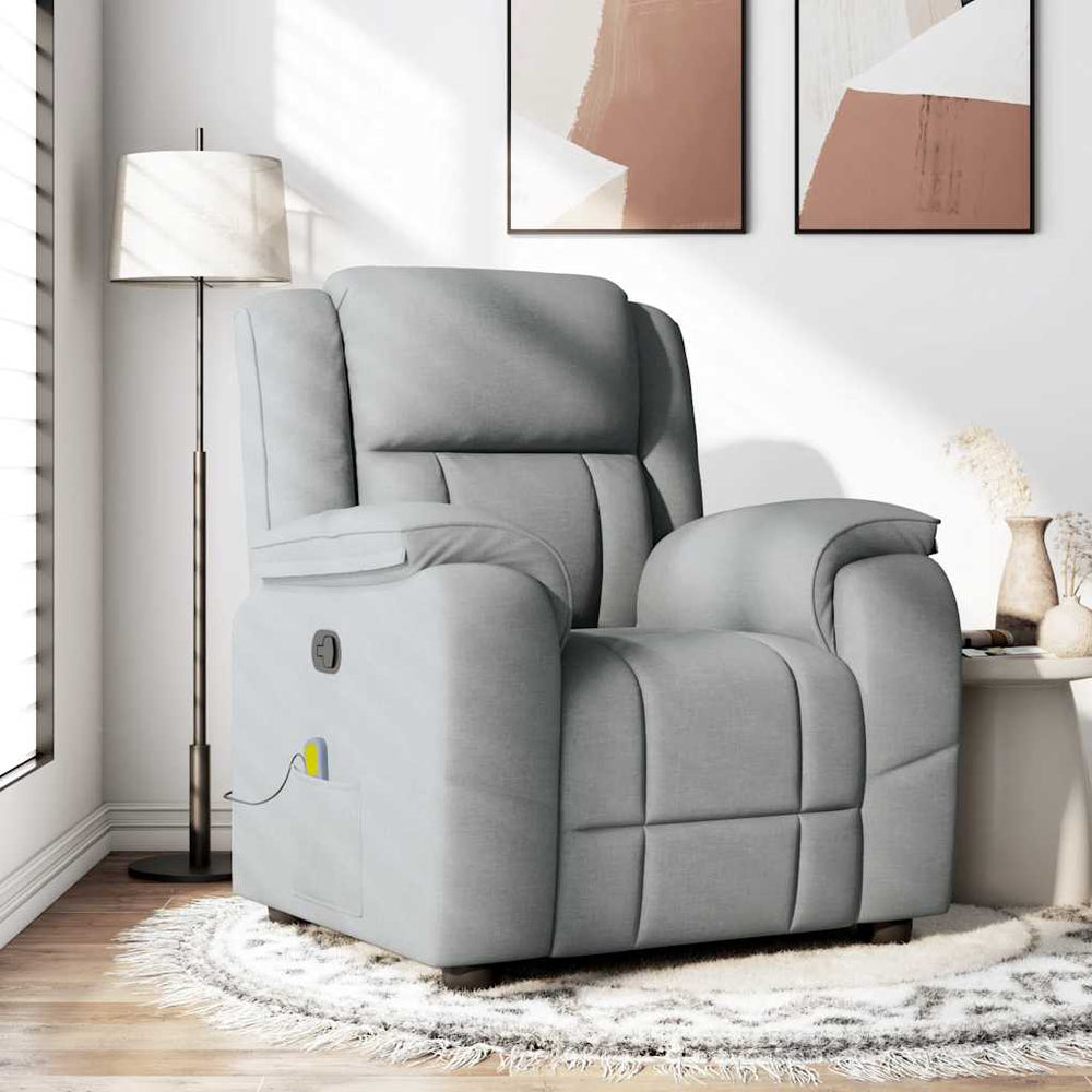 Reclining massage chair, light grey, fabric