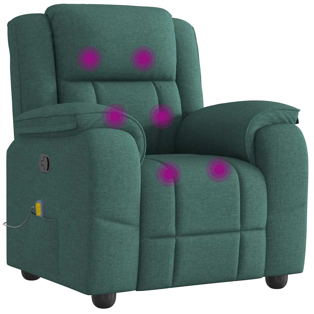 Reclining massage chair, dark green, fabric