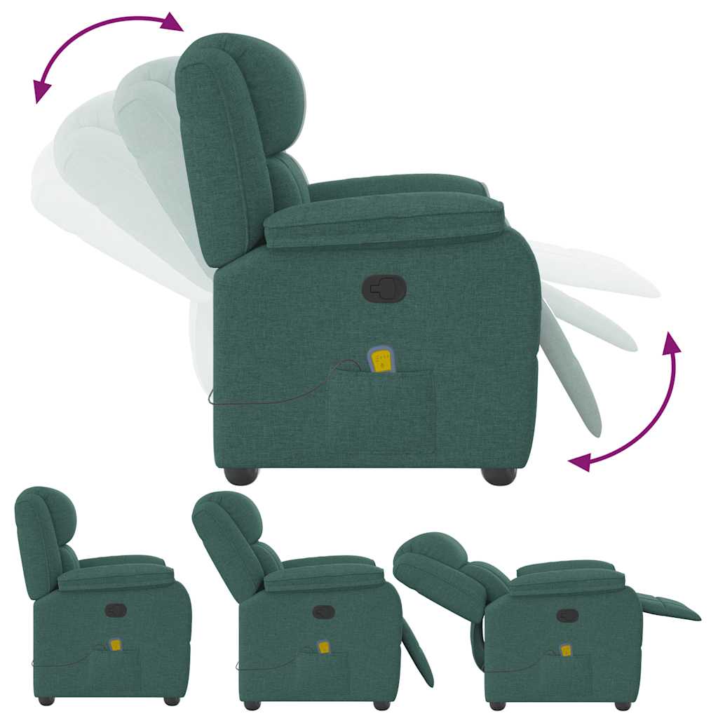 Reclining massage chair, dark green, fabric