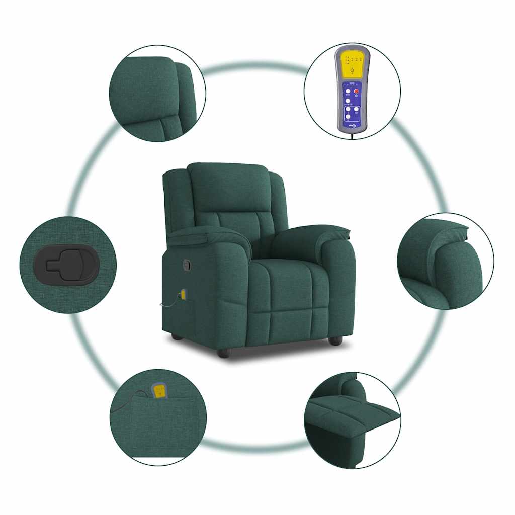 Reclining massage chair, dark green, fabric