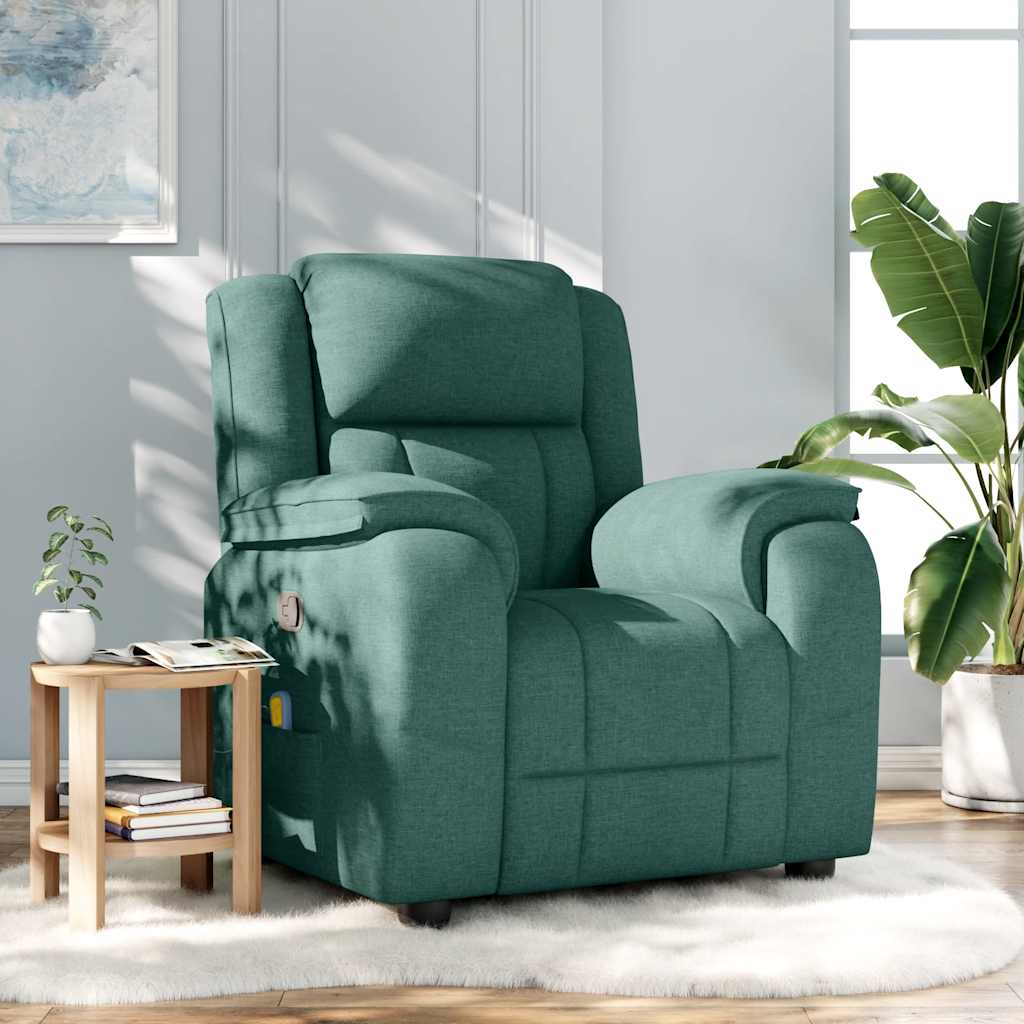Reclining massage chair, dark green, fabric