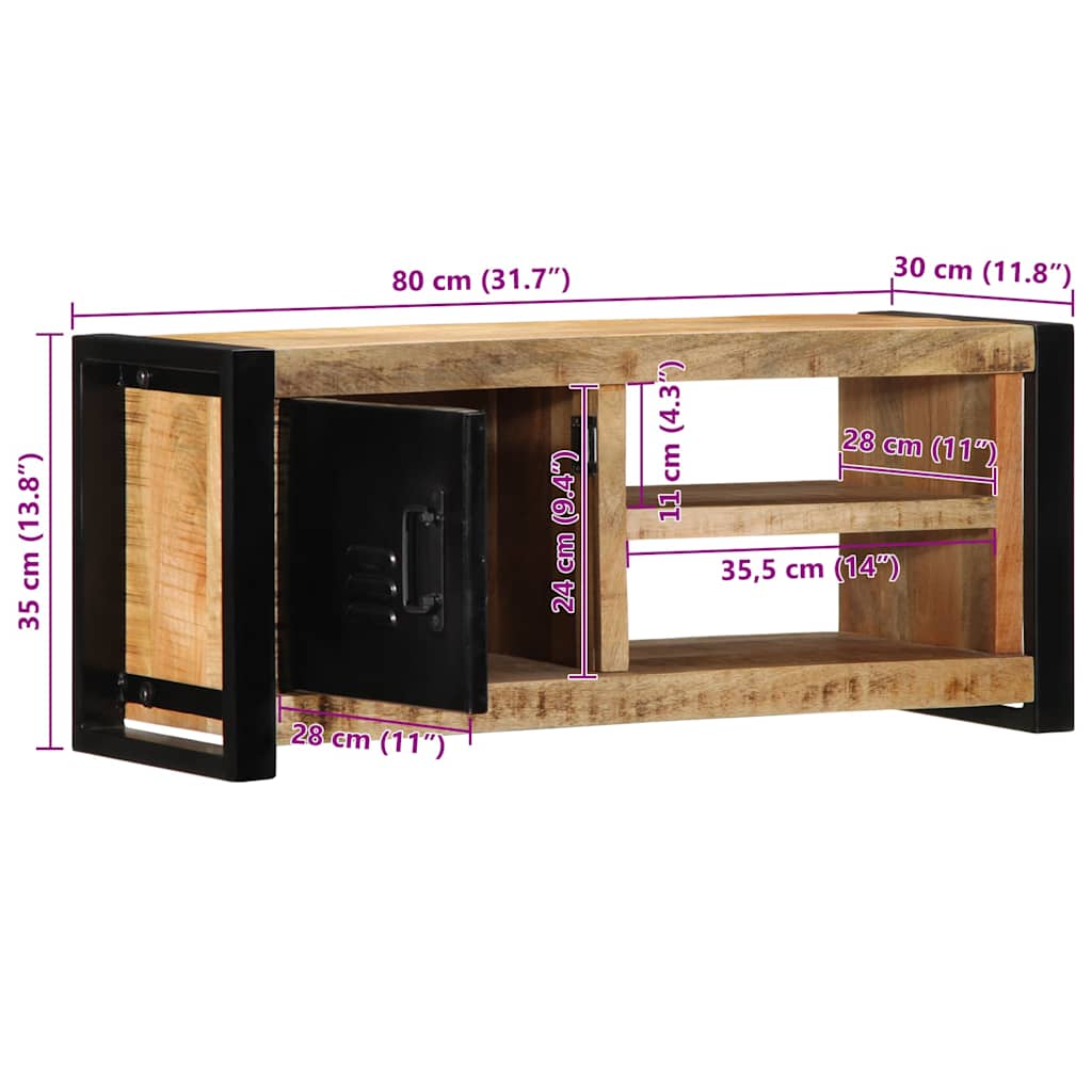 TV Cabinet 80x30x35 cm Solid Rough Mango Wood