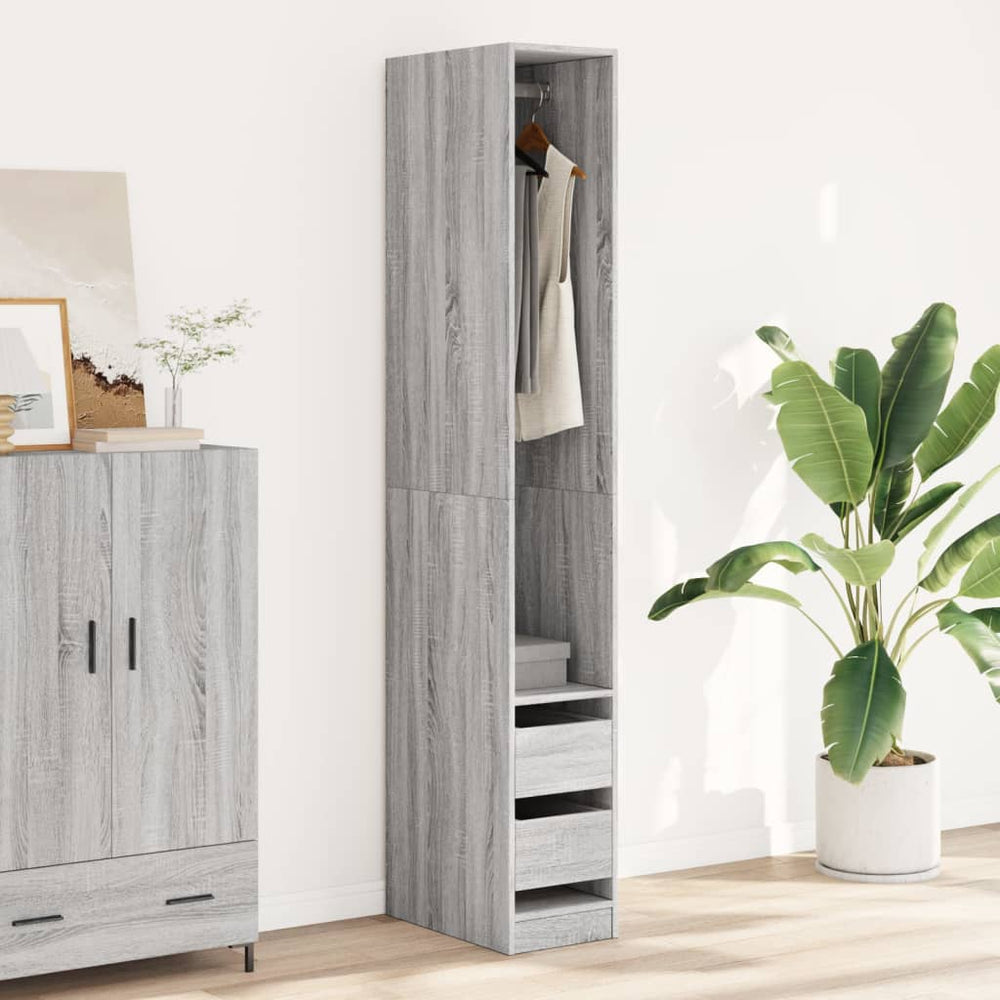 Wardrobe, grey oak, 30x50x200cm, engineered wood