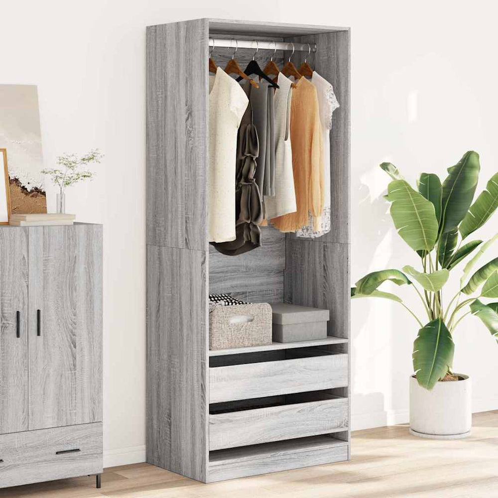 Wardrobe, grey oak, 80x50x200cm, engineered wood