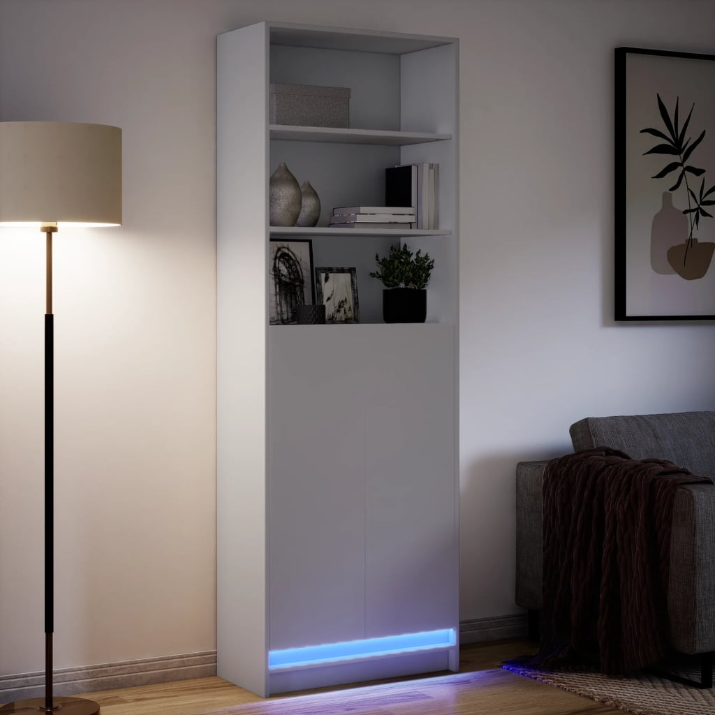 Kumode ar LED apgaismojumu, balta, 69x32,5x200 cm, apstrādāta koksne