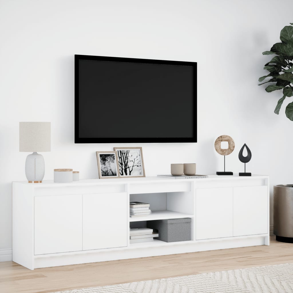 Televizoriaus spintelė su LED, balta, 180x34x50cm, mediena