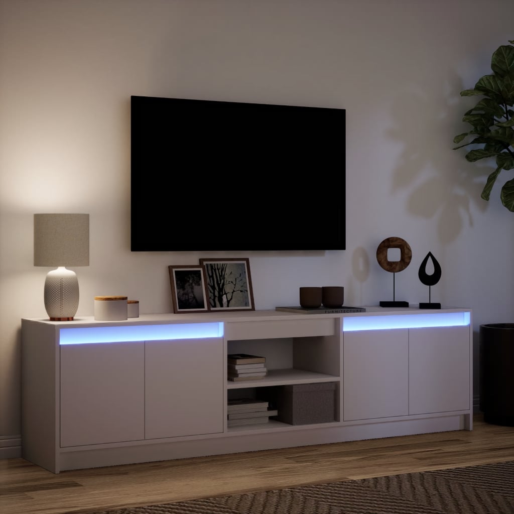 Televizoriaus spintelė su LED, balta, 180x34x50cm, mediena