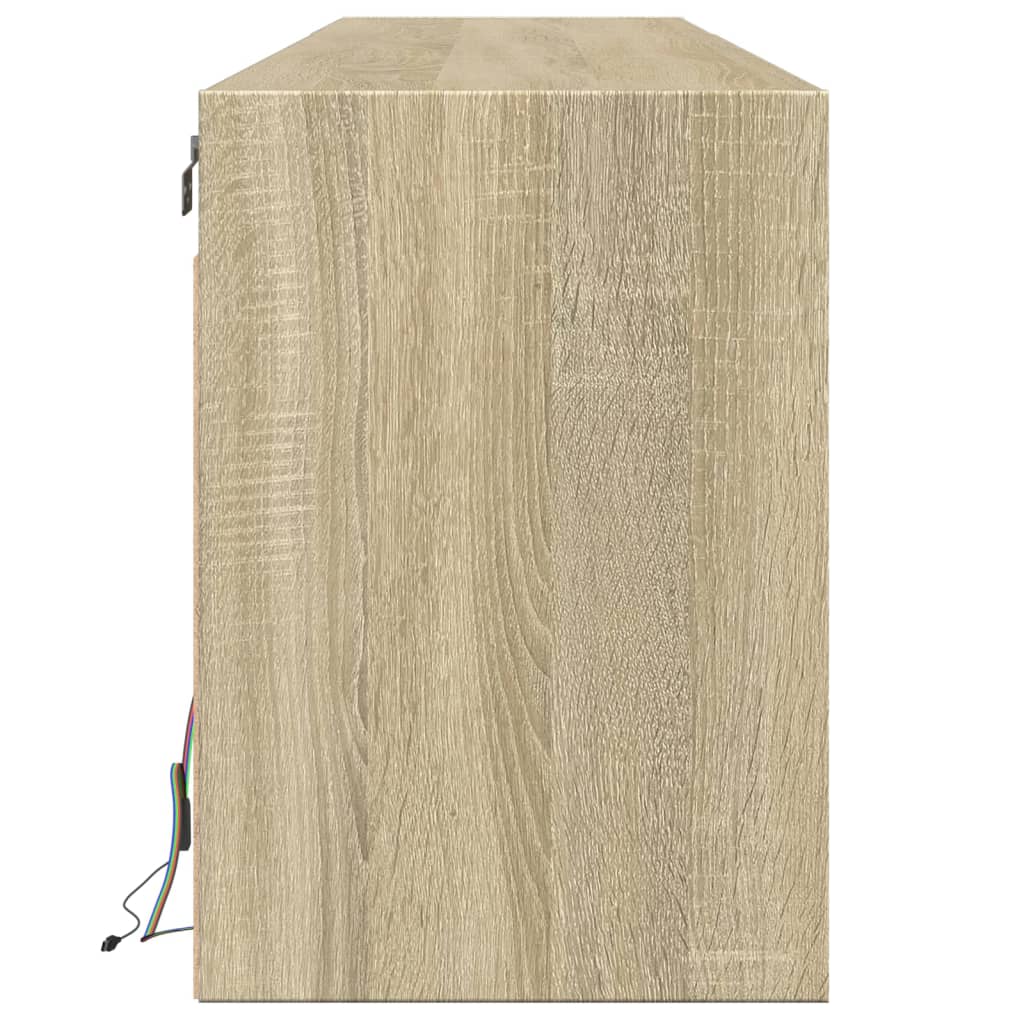 Wall-mounted TV cabinet with LED lights, oak, 180x31x45cm