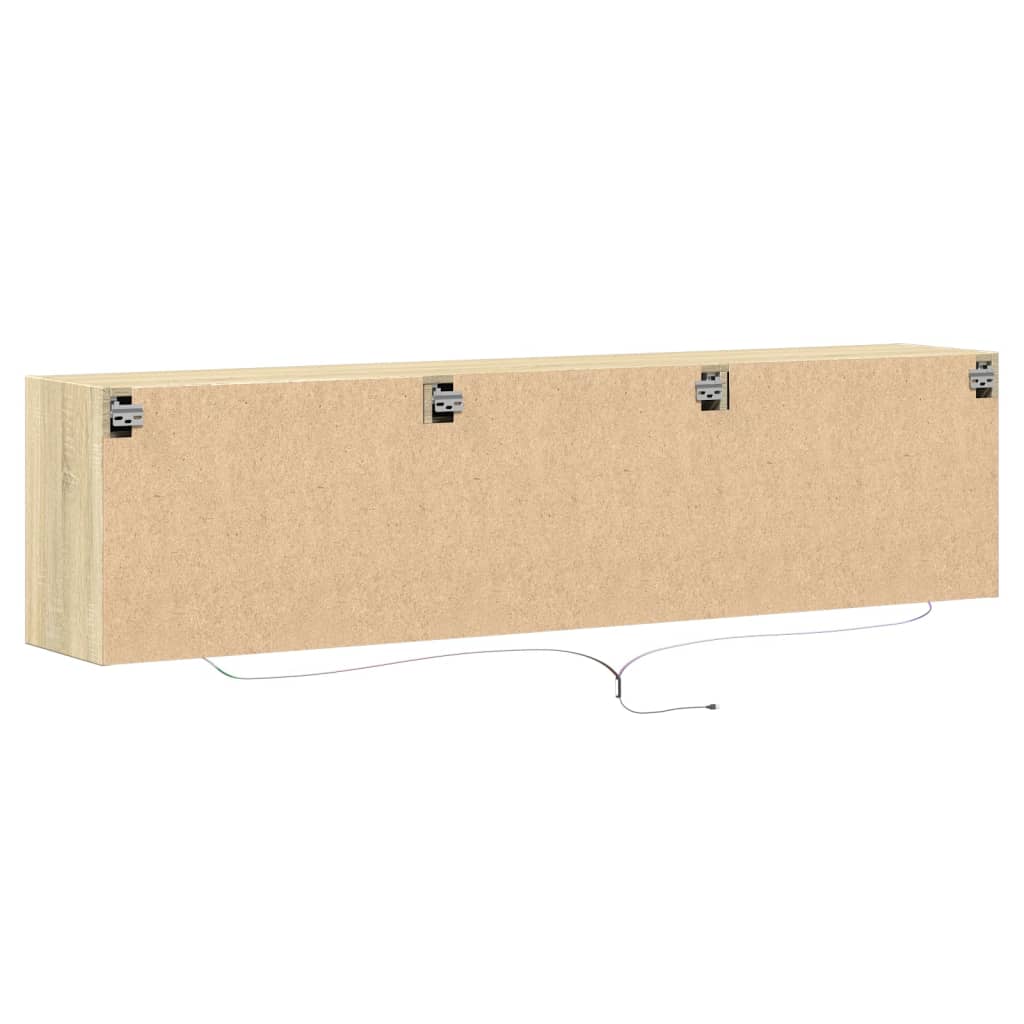 Wall-mounted TV cabinet with LED lights, oak, 180x31x45cm