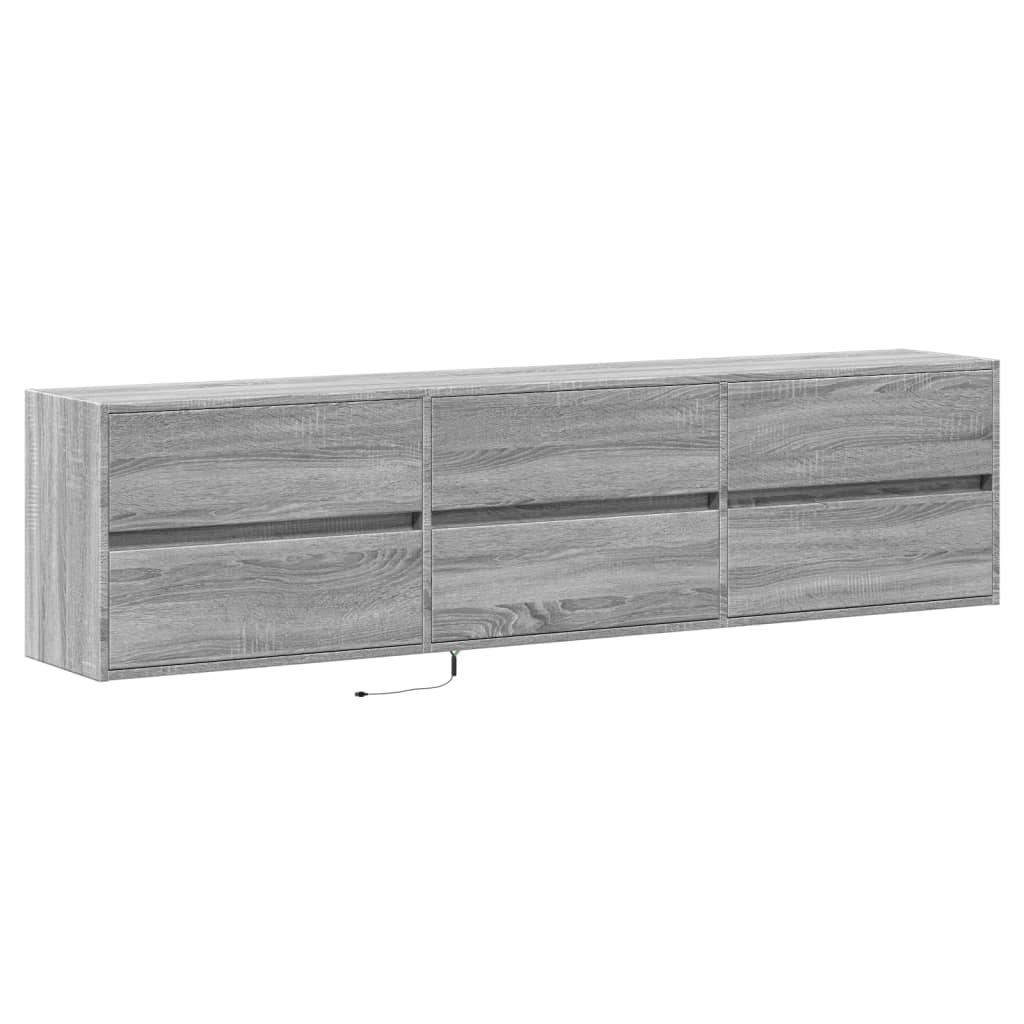 Wall-mounted TV Cabinet with LED Lights, Grey, 180x31x45cm