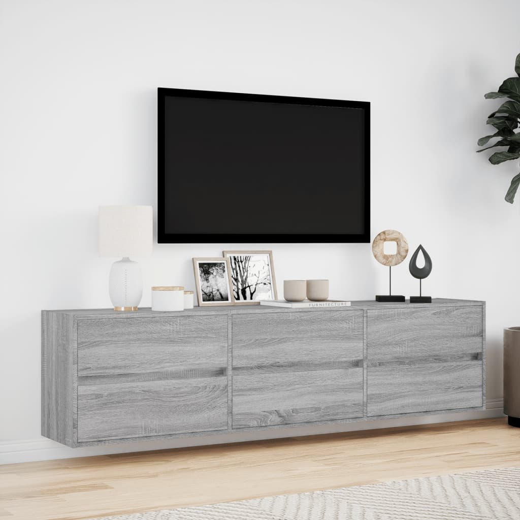 Wall-mounted TV Cabinet with LED Lights, Grey, 180x31x45cm