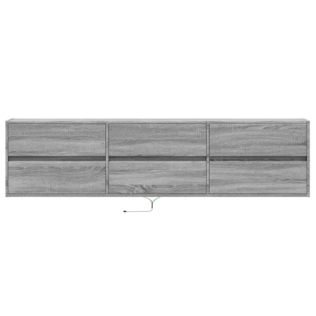 Wall-mounted TV Cabinet with LED Lights, Grey, 180x31x45cm