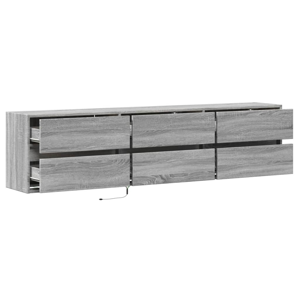 Wall-mounted TV Cabinet with LED Lights, Grey, 180x31x45cm