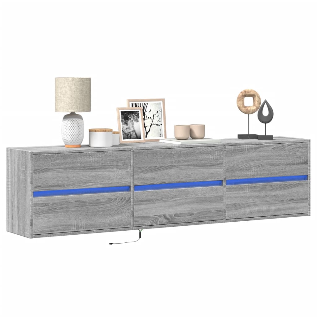 Wall-mounted TV Cabinet with LED Lights, Grey, 180x31x45cm