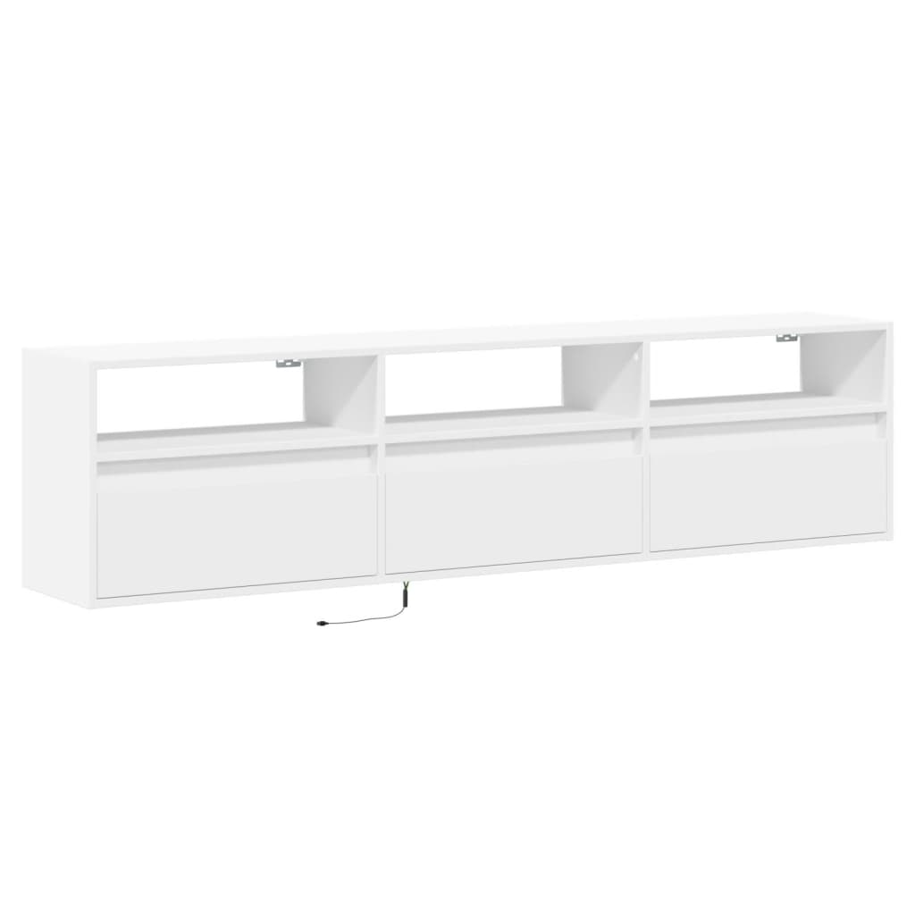 Sienas TV skapis ar LED gaismām, balts, 180x31x45cm