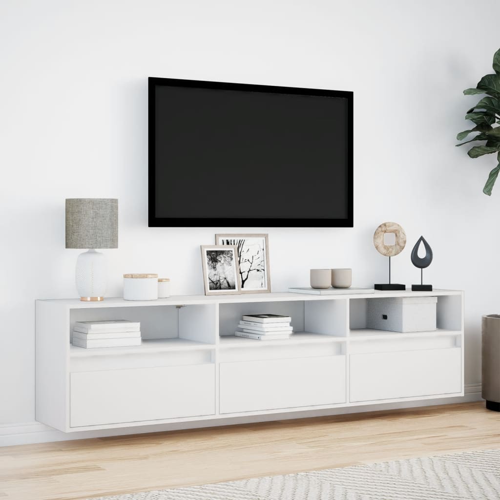 Sienas TV skapis ar LED gaismām, balts, 180x31x45cm