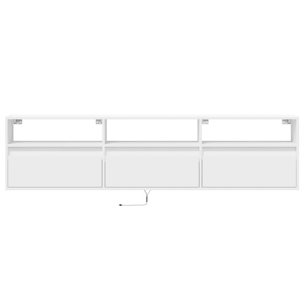Sienas TV skapis ar LED gaismām, balts, 180x31x45cm