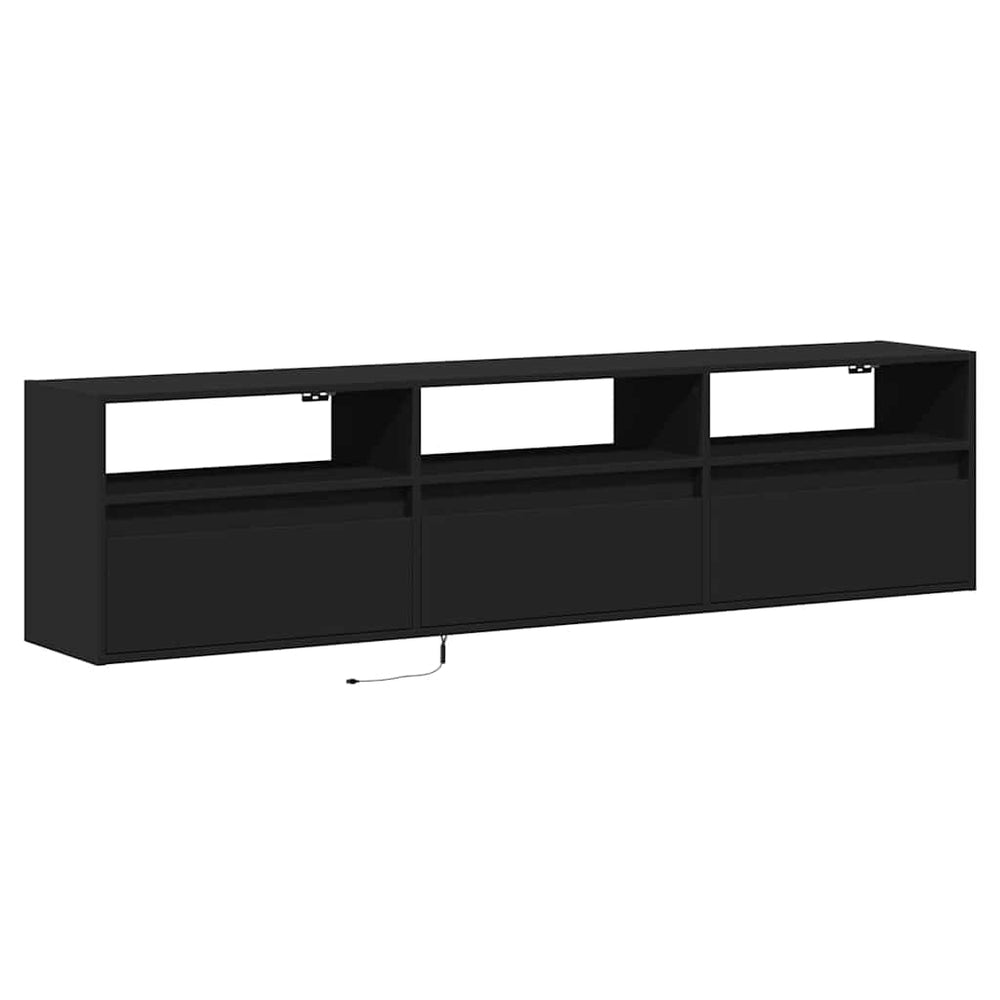 Sieninė TV spintelė su LED, juoda, 180x31x45 cm