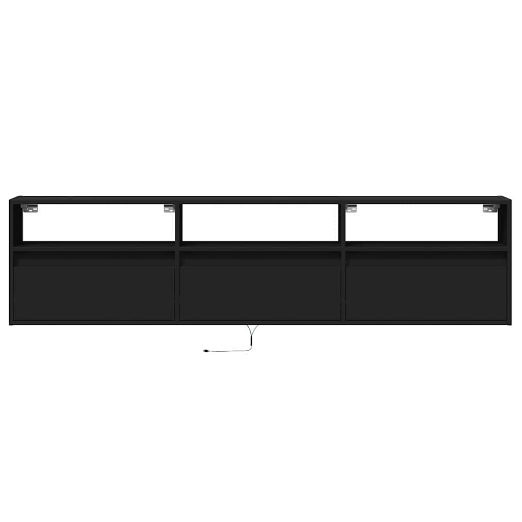 Sieninė TV spintelė su LED, juoda, 180x31x45 cm