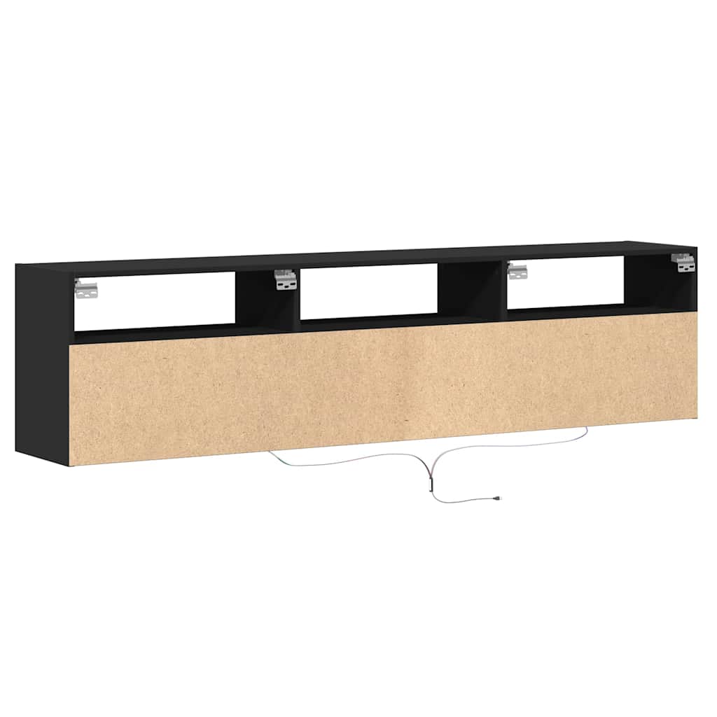 Sieninė TV spintelė su LED, juoda, 180x31x45 cm