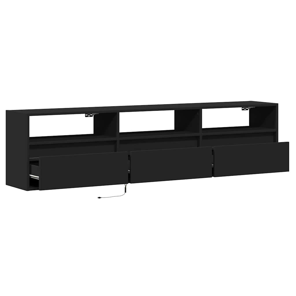 Sieninė TV spintelė su LED, juoda, 180x31x45 cm