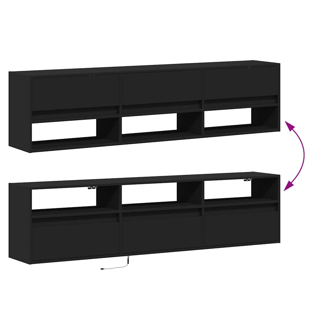Sieninė TV spintelė su LED, juoda, 180x31x45 cm