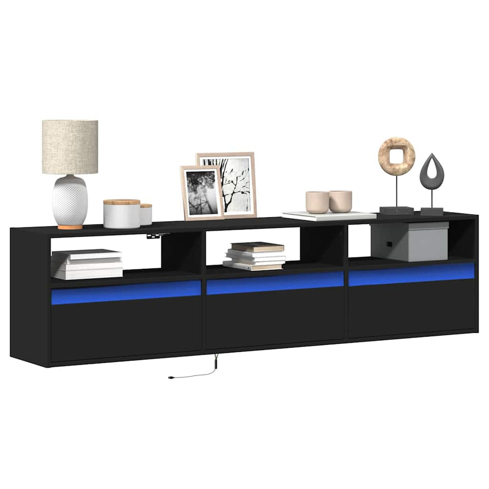Sieninė TV spintelė su LED, juoda, 180x31x45 cm