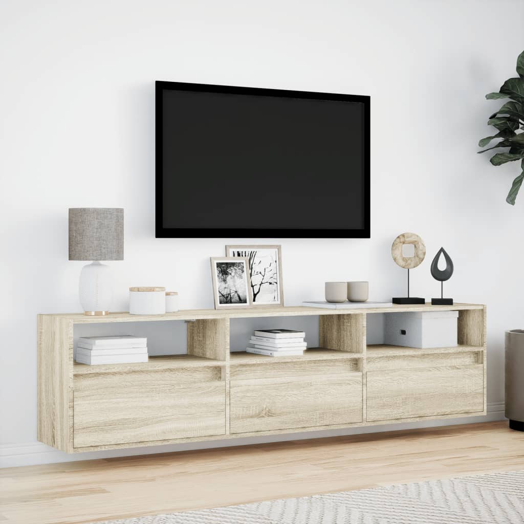Sieninė TV spintelė su LED lemputėmis, ąžuolo, 180x31x45cm