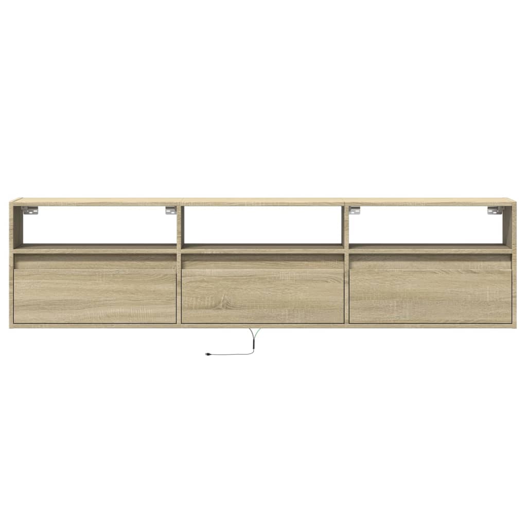 Sieninė TV spintelė su LED lemputėmis, ąžuolo, 180x31x45cm