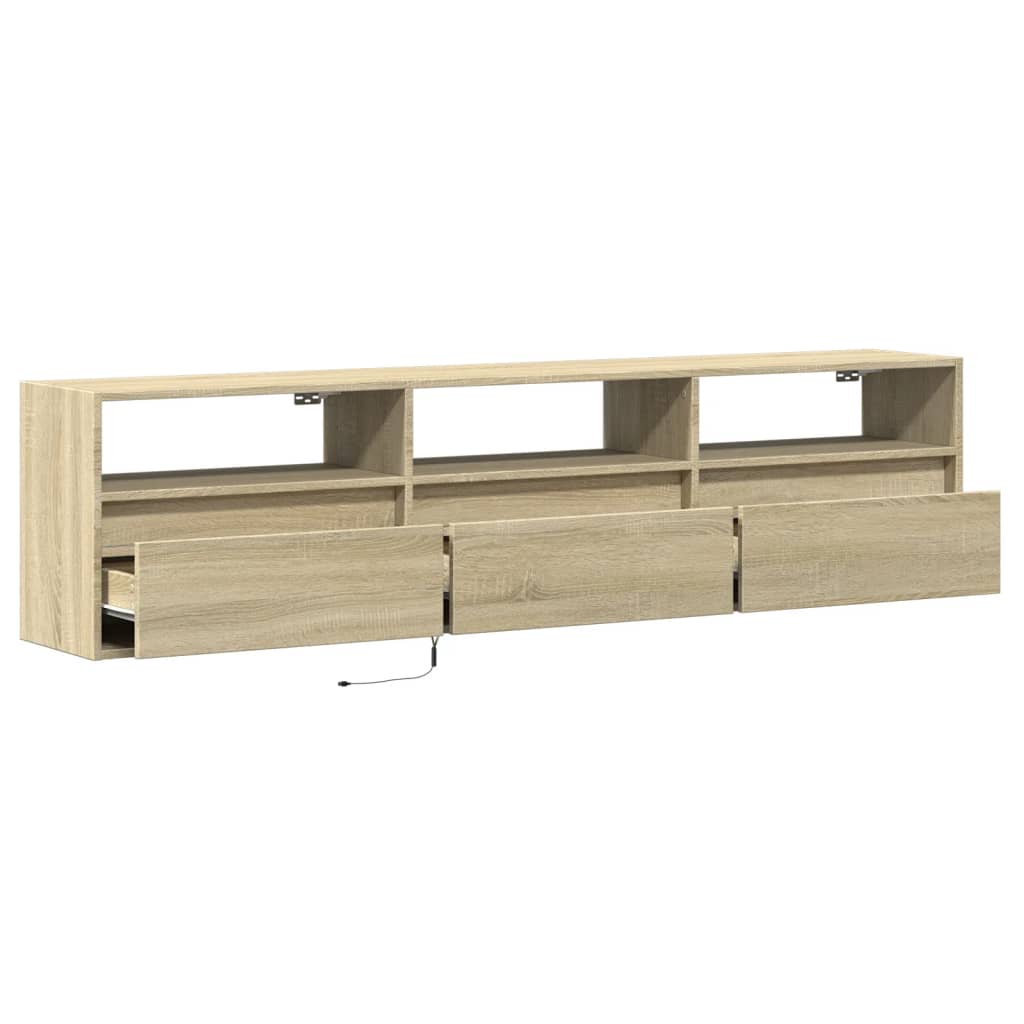 Sieninė TV spintelė su LED lemputėmis, ąžuolo, 180x31x45cm