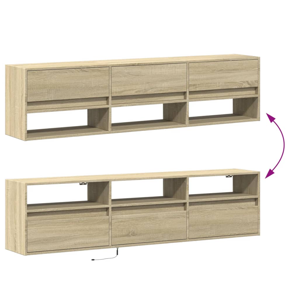 Sieninė TV spintelė su LED lemputėmis, ąžuolo, 180x31x45cm