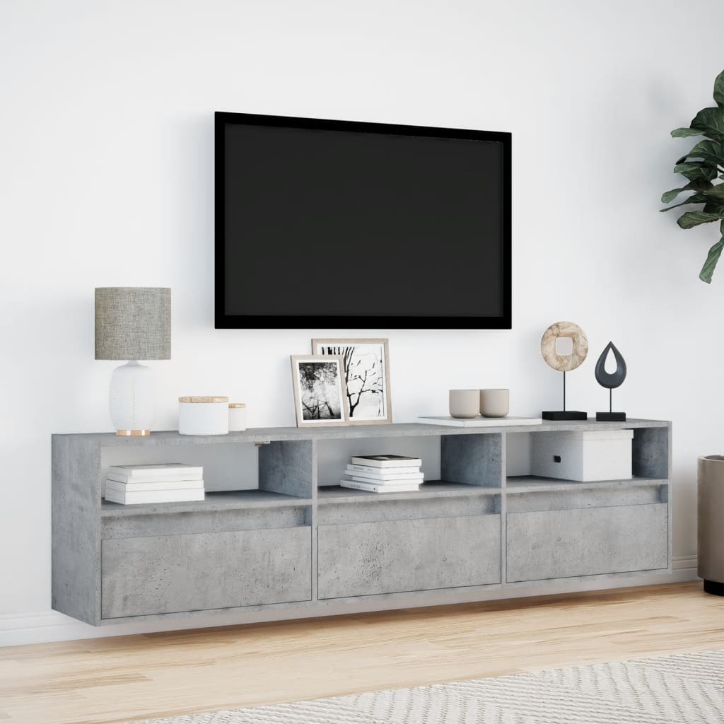 Sienas TV skapītis ar LED apgaismojumu, betona, 180x31x45 cm