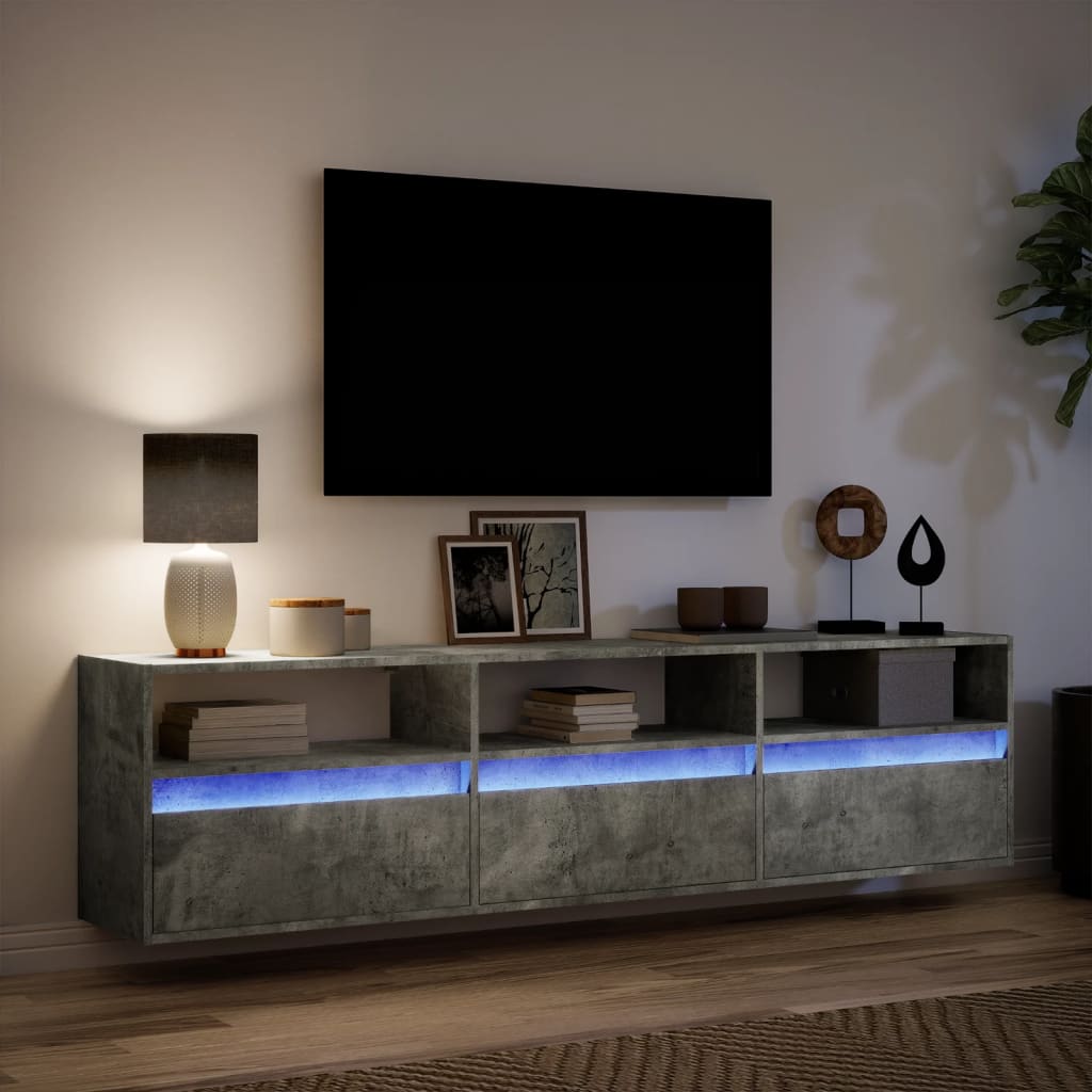 Sienas TV skapītis ar LED apgaismojumu, betona, 180x31x45 cm