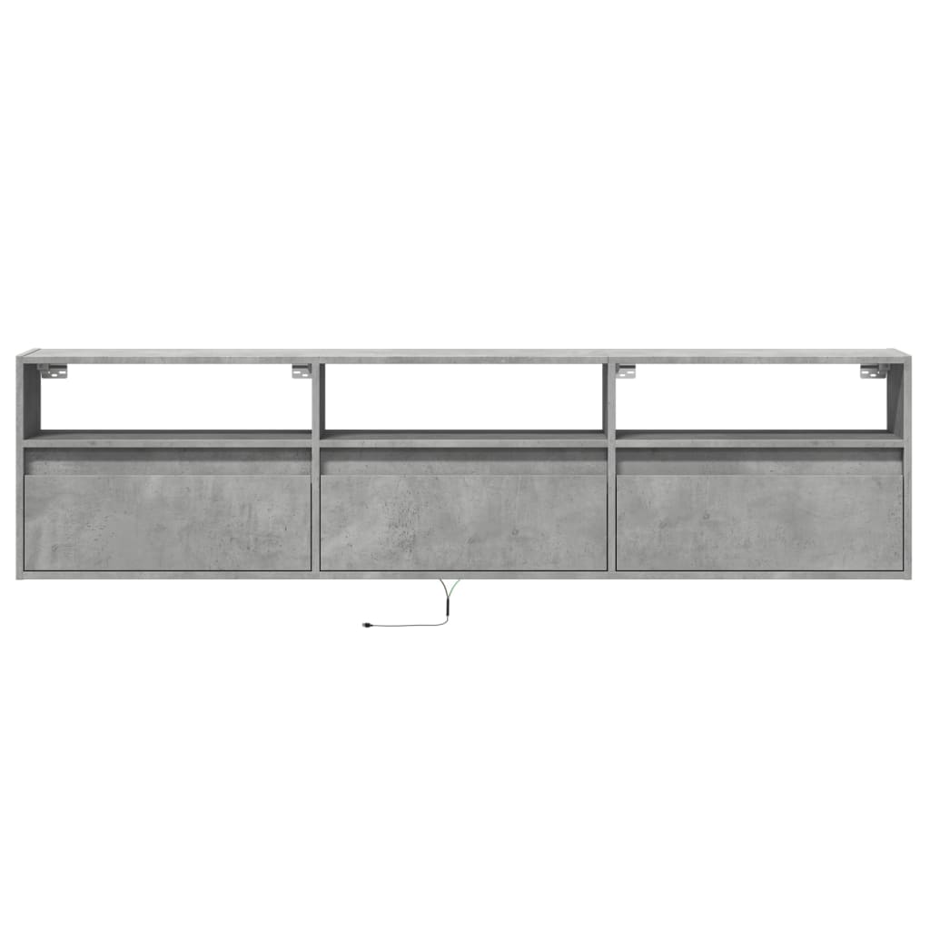 Sienas TV skapītis ar LED apgaismojumu, betona, 180x31x45 cm