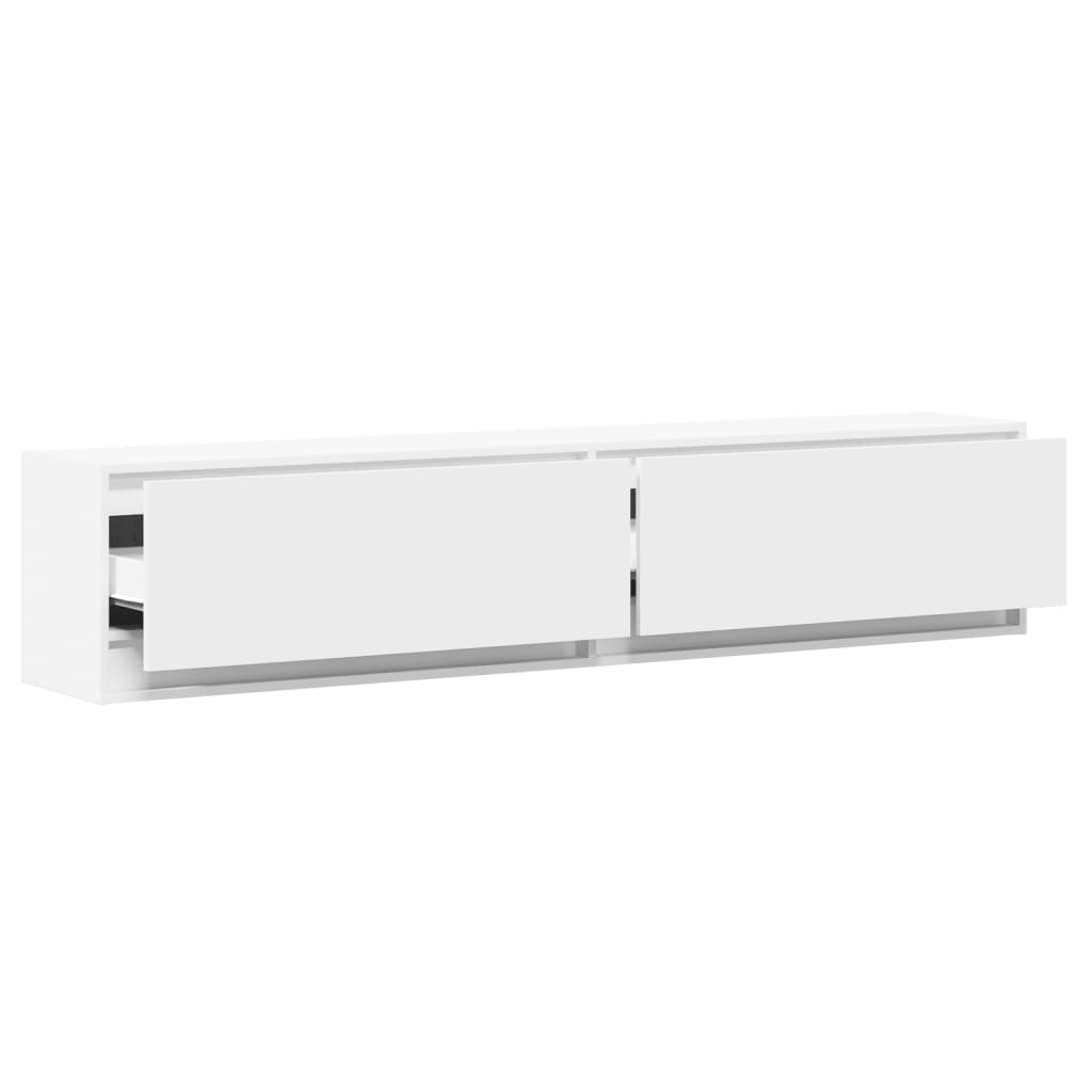 Sieninė TV spintelė su LED lemputėmis, balta, 180x31x38cm