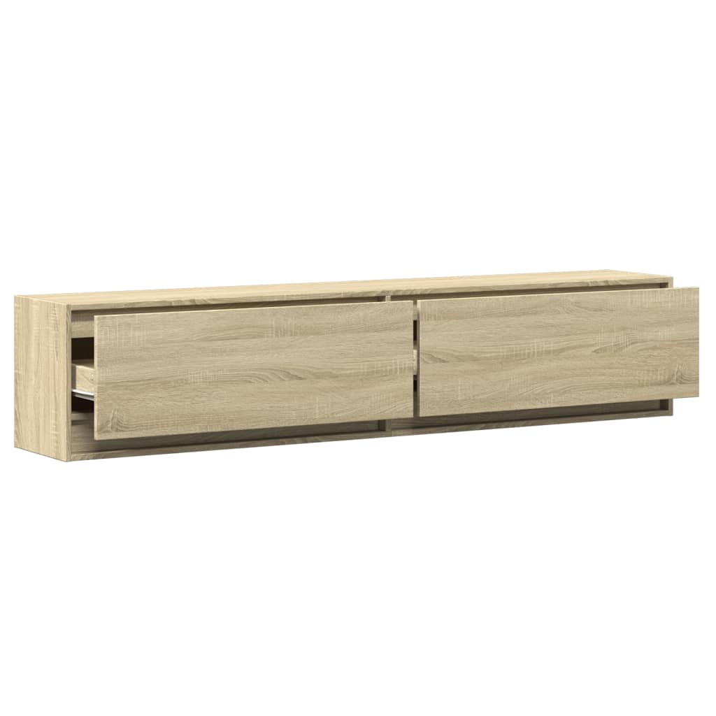 Sieninė TV spintelė su LED lemputėmis, ąžuolo, 180x31x38cm