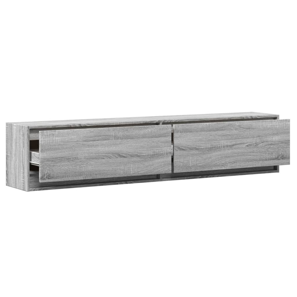 Sieninė TV spintelė su LED lemputėmis, pilka, 180x31x38cm