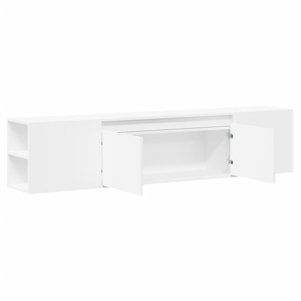 Sieninė TV spintelė su LED lemputėmis, balta, 180x31x39,5cm