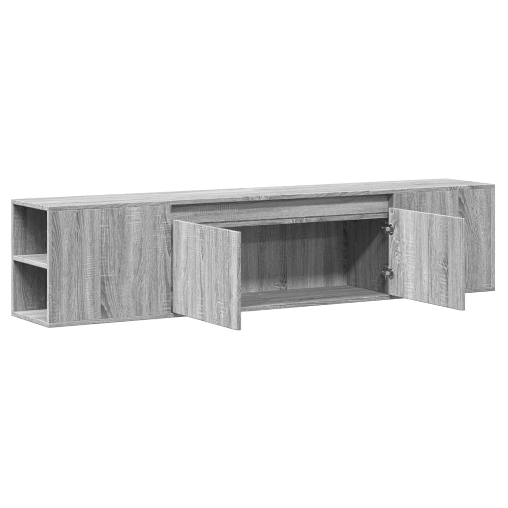 Sieninė TV spintelė su LED lemputėmis, pilka, 180x31x39,5cm