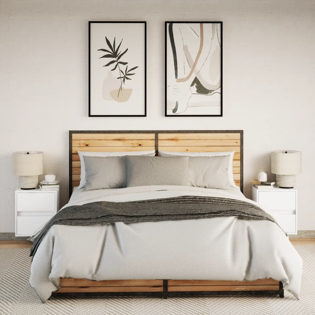 Wall-Mounted Nightstands with LED, 2 pcs., White