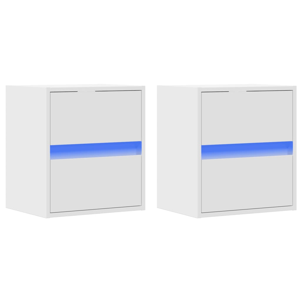 Wall-Mounted Nightstands with LED, 2 pcs., White