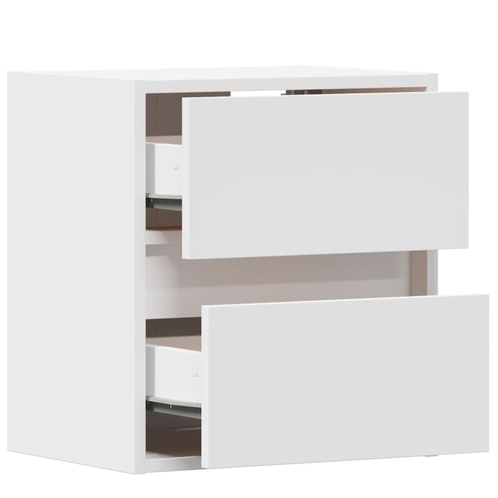 Wall-Mounted Nightstands with LED, 2 pcs., White