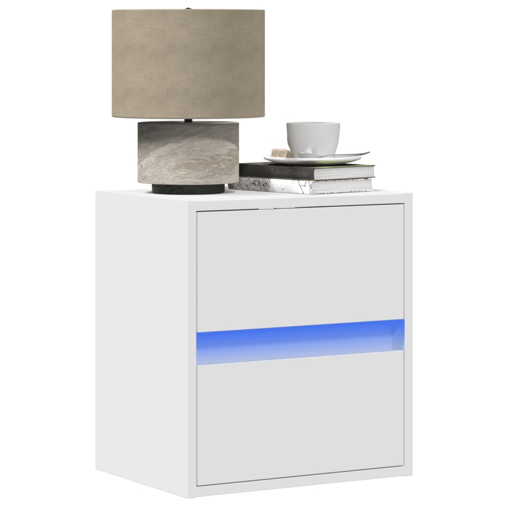 Wall-Mounted Nightstands with LED, 2 pcs., White